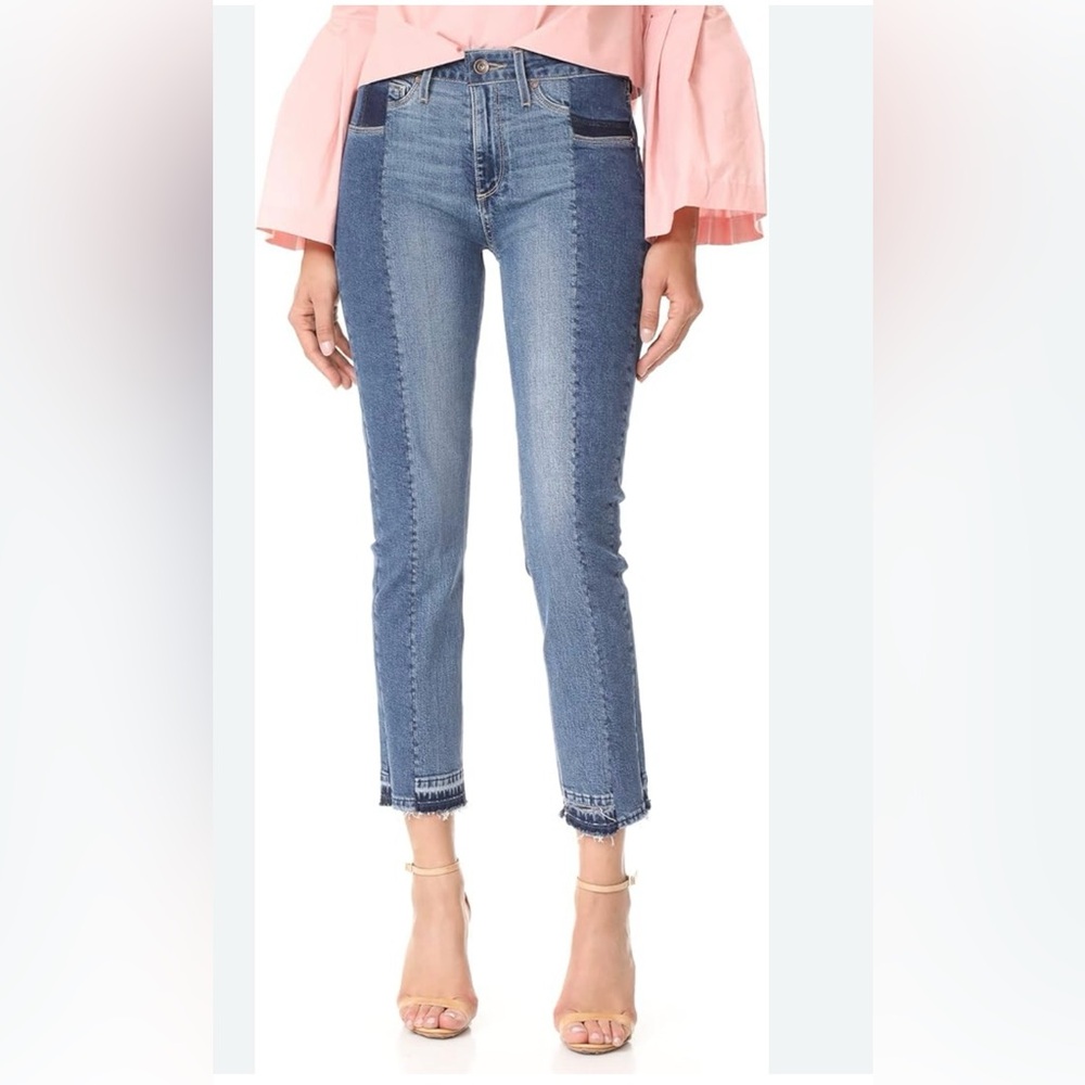 Paige Layla Straight Leg Raw Hem Women’s Size 29 Blue Color Block USA Jeans